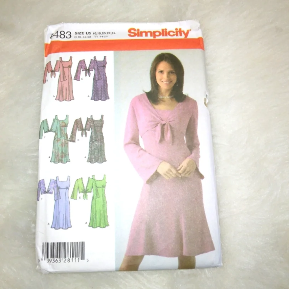 SIMPLICITY 4483 sz 16-24 Misses dress with jacket variations.
